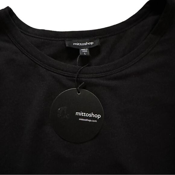 Mittoshop Black Jersey Round Neck Long Sleeve Blouson Waist Dress Size Large NEW - Picture 2 of 12